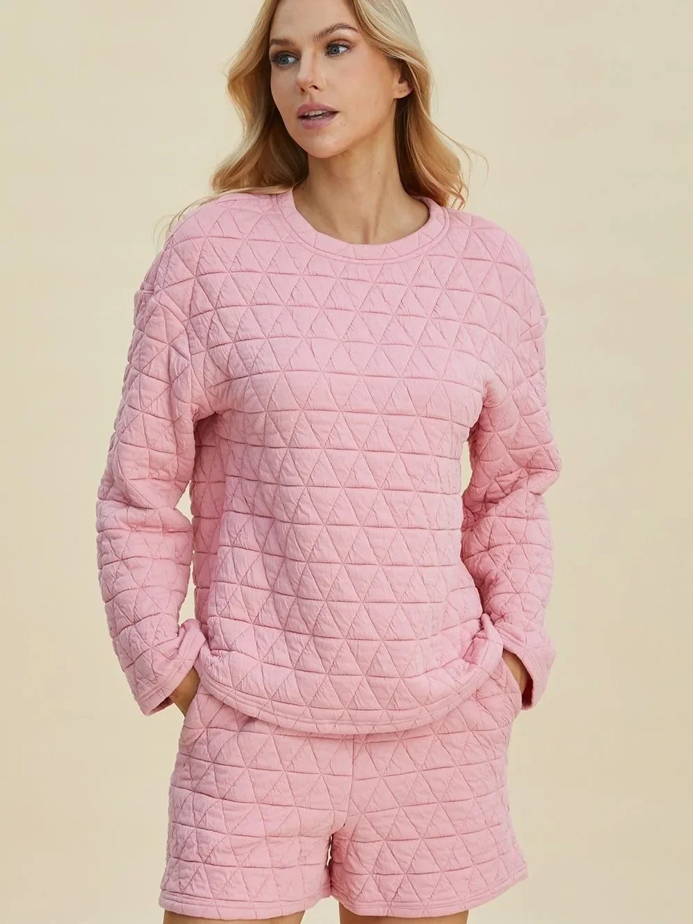 Quilted Pink Lounge Short Set - Women's Matching Sets Sz 1X [14/16]